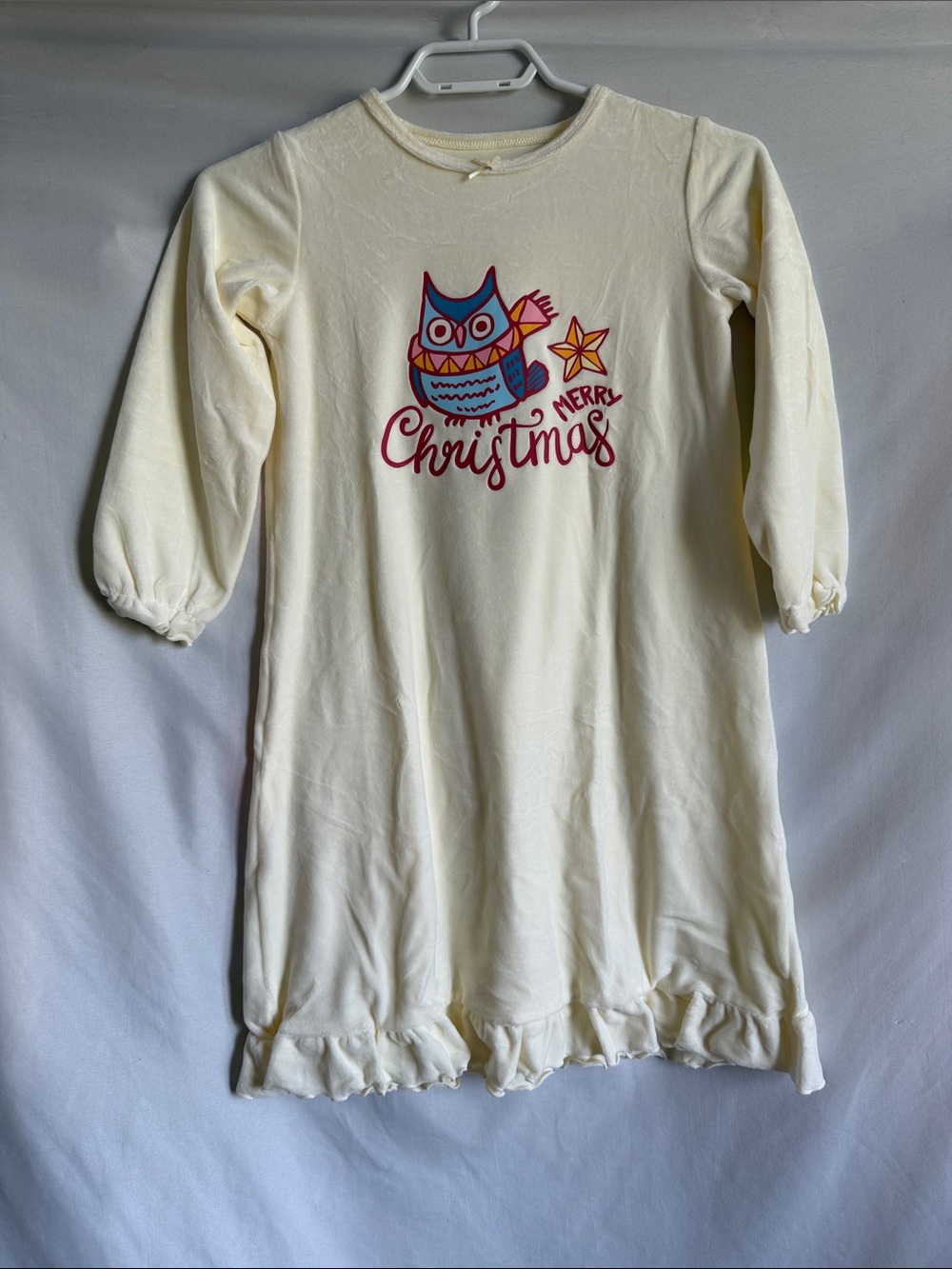 Girls Cream 'Merry Christmas' Owl Nightgown